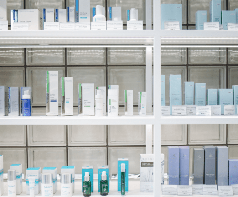 Shelf in a cosmetics store