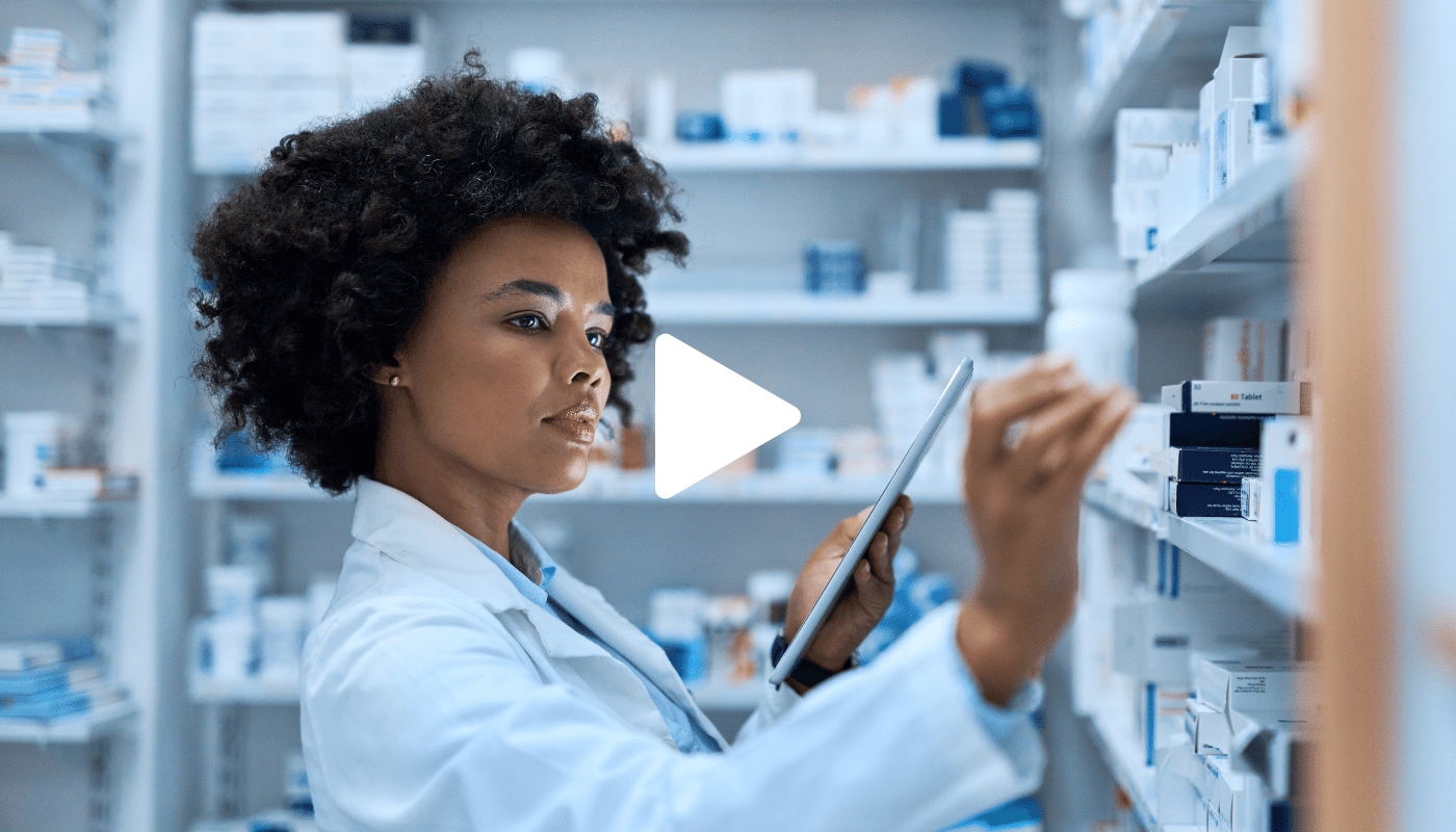 A picture of pharmacist organizing medicines