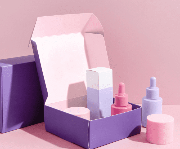 A purple box of cosmetics