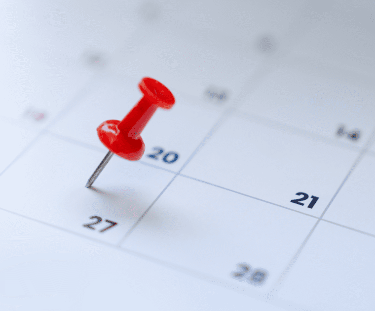 Red pin in a callendar