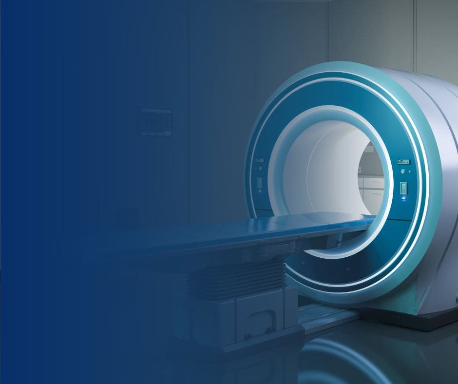 A hospital room featuring an MRI machine